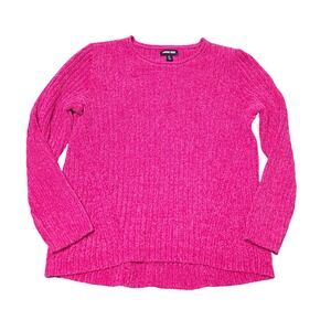 Lands‎ End Chenille Knit Sweater Size M Bright Pink Cozy Pullover Soft Comfy